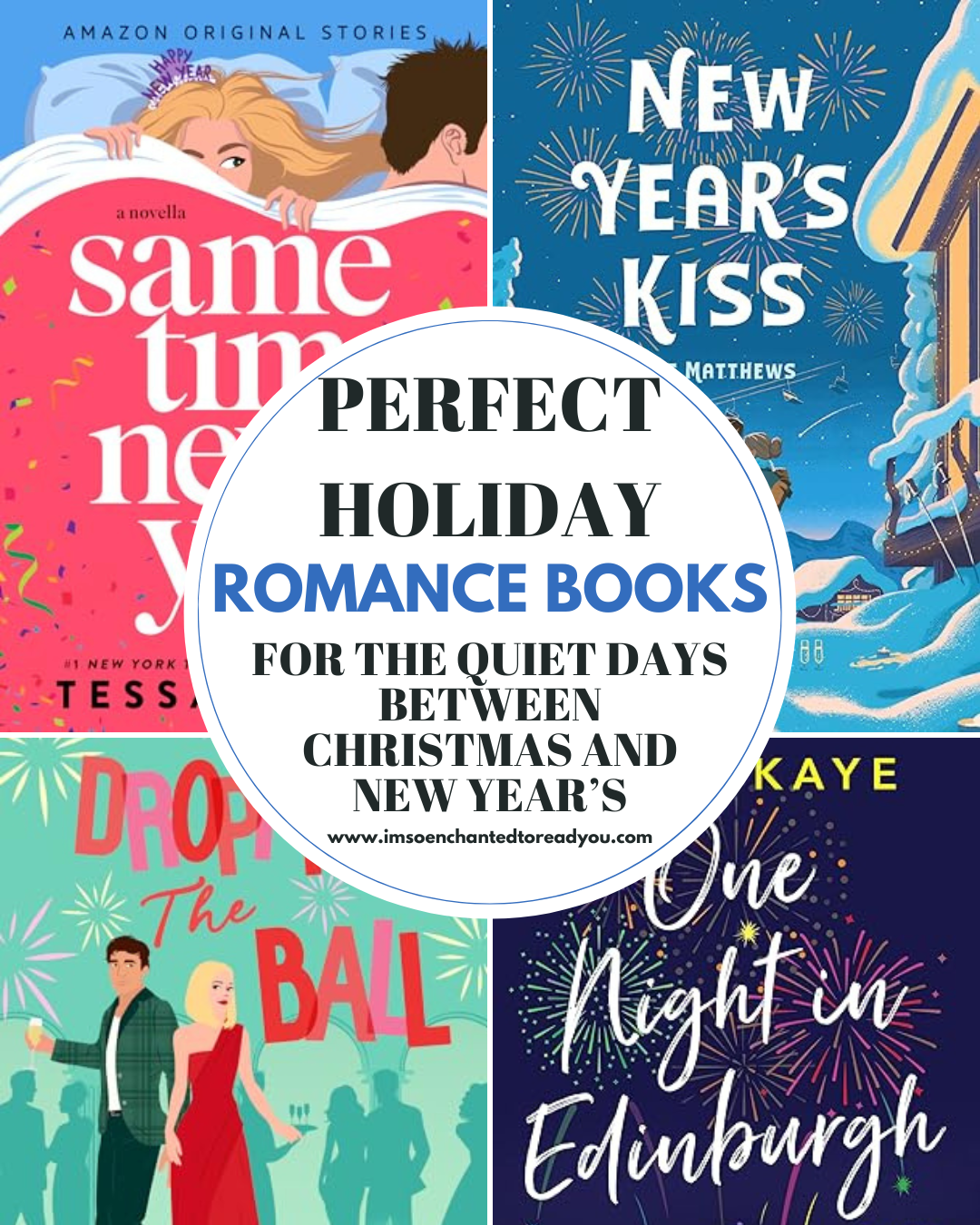 A graphic showcasing holiday romance books with text: "Perfect Holiday Romance Books for Christmas & New Year.